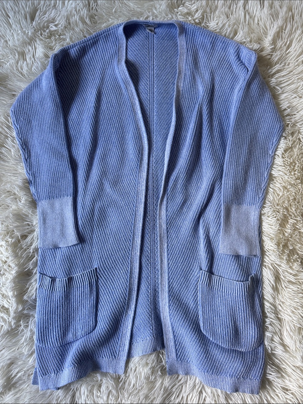 L.L.Bean Shaker Stitch Cardigan 100% Cotton Blue